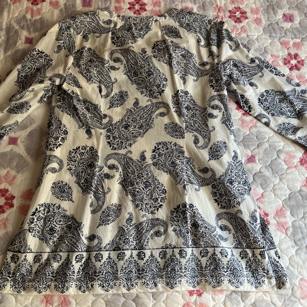 Liz Claiborne Navy and White Paisley Tunic Embroidery 3/4 Sleeves 100% Cotton LG - Picture 11 of 11